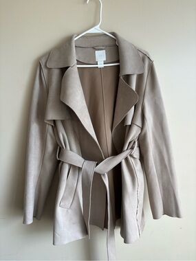 Belted Faux Suede Coat Jacket Size 10-12 M-L